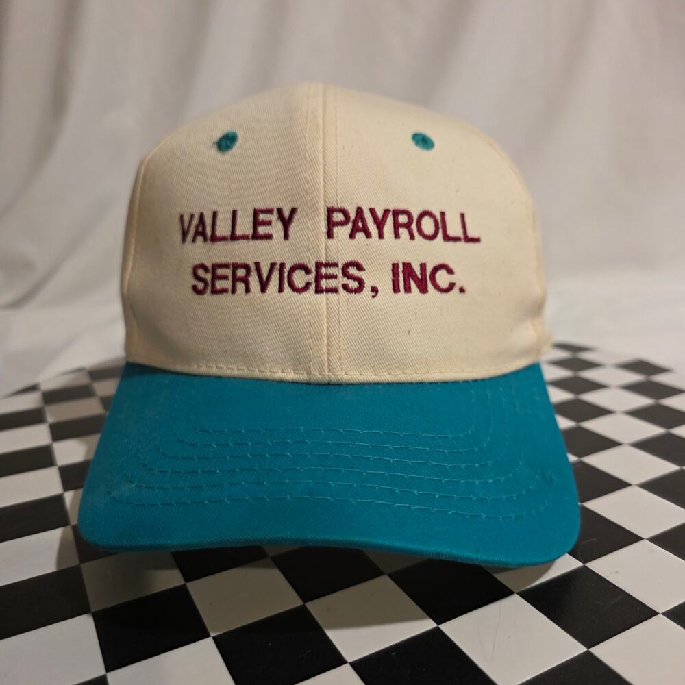 Vintage‎ Valley Payroll Services Snapback Hat Cobra Caps Teal Cream 90s